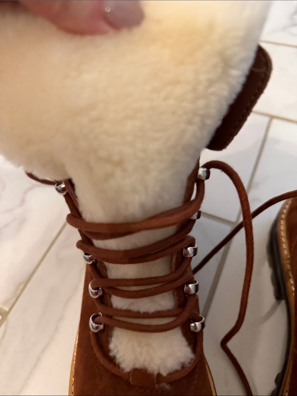 Rust like color Suede Shearling-Lined Lace-Up Boots - Picture 3 of 3